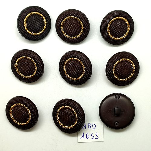 9 boutons en résine marron et doré - 23mm - abd1653