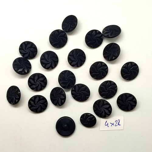 22 boutons en résine noir - 15mm - abd1651