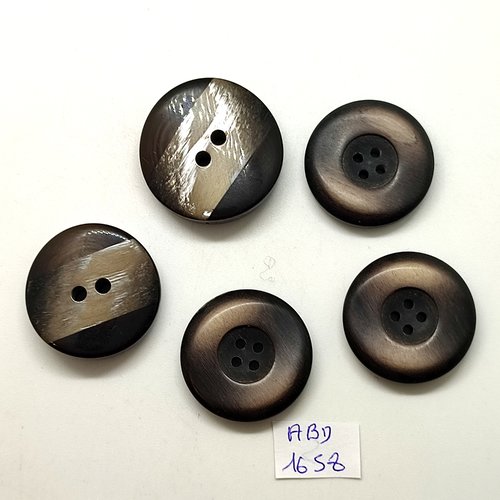5 boutons en résine marron - 30mm - 28mm et 27mm - abd1658