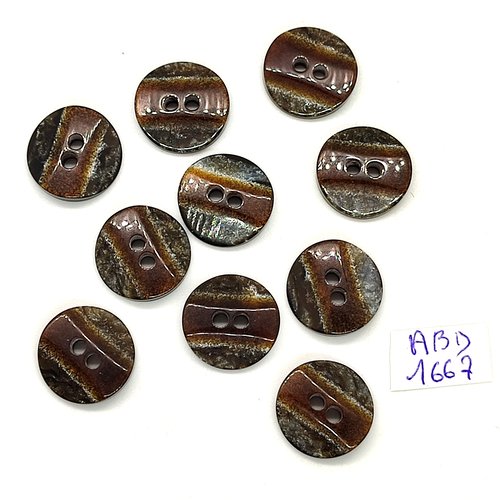 10 boutons en résine marron - 15mm - abd1667