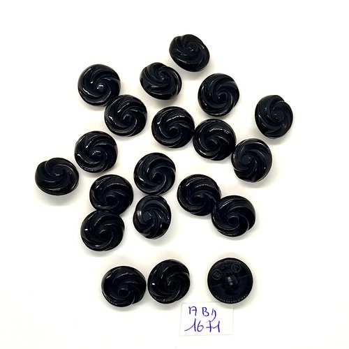 20 boutons en résine noir - 15mm - abd1671