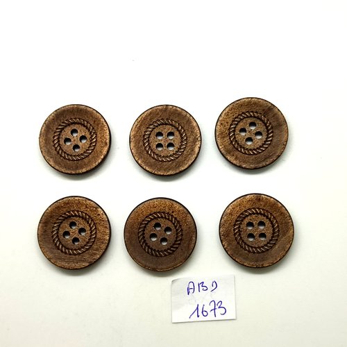 6 boutons en résine marron - 23mm - abd1673