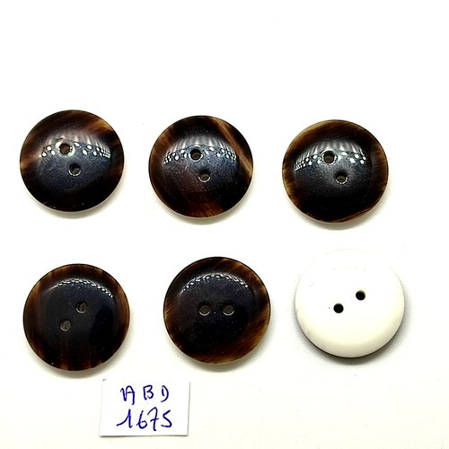 6 boutons en résine marron et blanc dessous - 22mm - abd1675