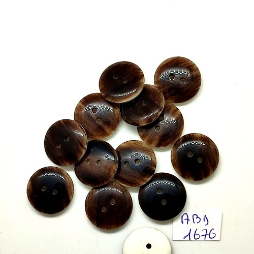 13 boutons en résine marron et blanc dessous - 17mm - abd1676