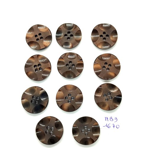 11 boutons en résine marron  - 22mm - abd1670