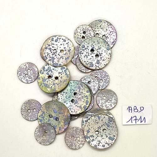 23 boutons en nacre gris et bleu moucheté - 20mm et 12mm - abd1711