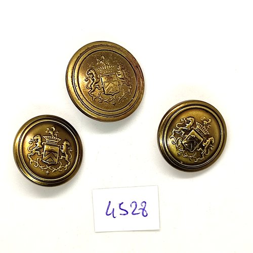 3 boutons en métal doré - un blason - 20mm et 23mm - tr4528