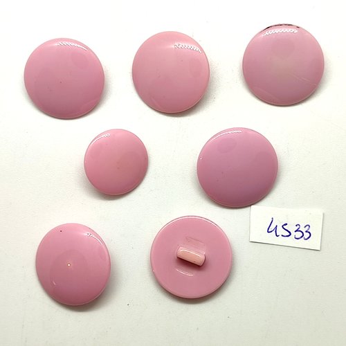 7 boutons en résine rose - 22mm et 18mm - tr4533