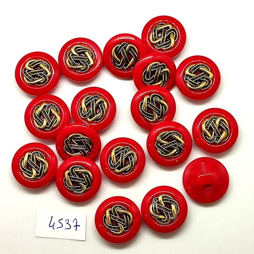 18 boutons en résine rouge et doré - 17mm - tr4537