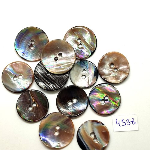 12 boutons en nacre gris / beige - 25mm - 23mm et 20mm - tr4538