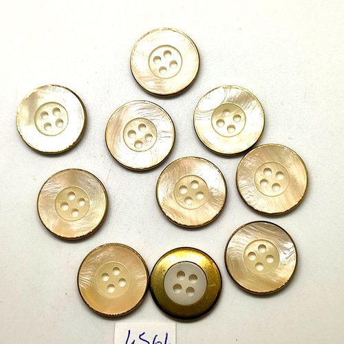 10 boutons en résine beige et doré - 20mm - tr4564