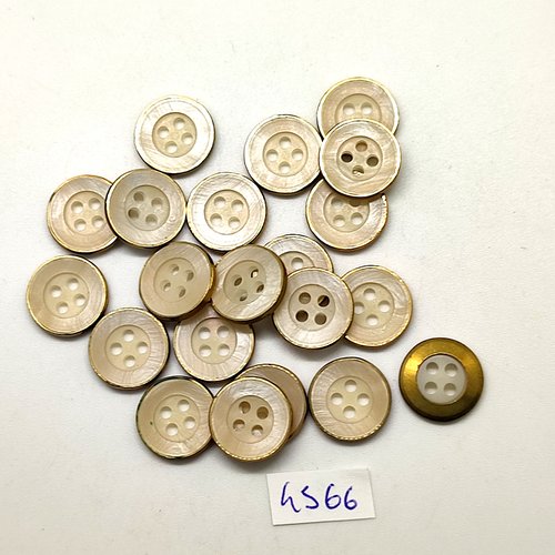 21 boutons en résine beige et doré - 14mm - tr4566