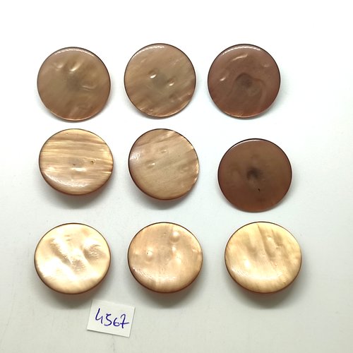 9 boutons en résine marron - 27mm - tr4567