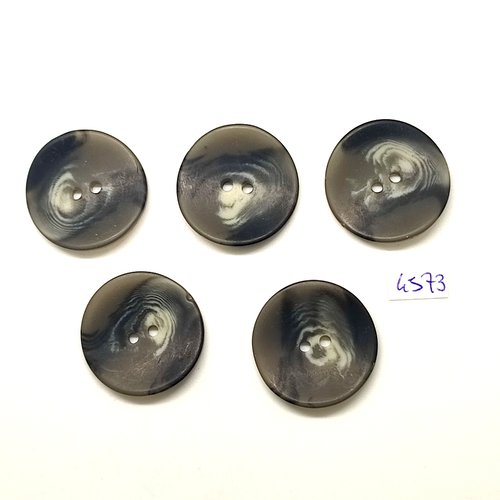 5 boutons en résine noir / beige - 28mm - tr4573