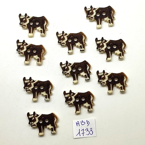 10 boutons fantaisie en résine marron - une vache - 15x21mm - abd1733