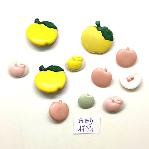 11 boutons fantaisie en résine multicolore - une pomme - entre 12mm et 23mm - abd1734