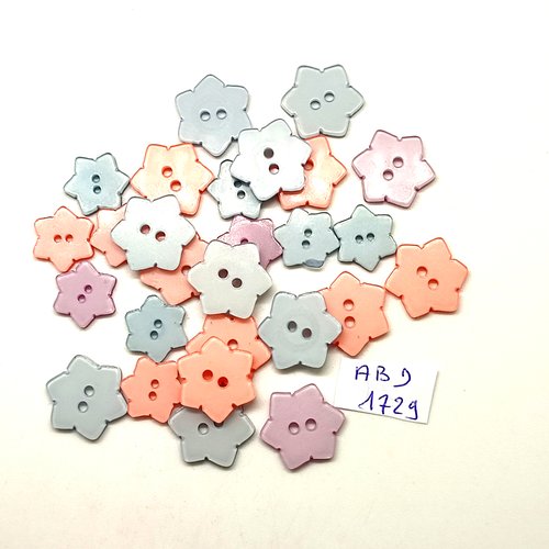 27 boutons fantaisie en résine bleu rose et lilas - étoile - 16mm et 14mm - abd1729