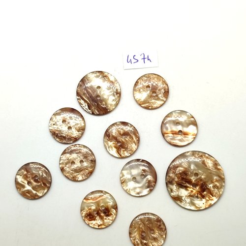 11 boutons en résine marron et beige - 28mm - 22mm et 18mm - tr4574