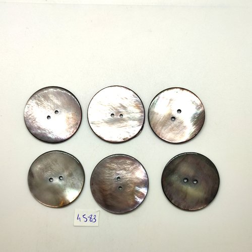 6 boutons en nacre marron / gris - 34mm - tr4583