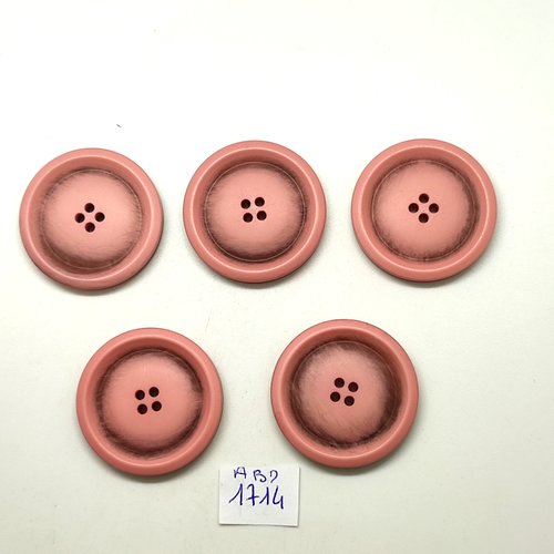 5 boutons en résine rose - 34mm - abd1714