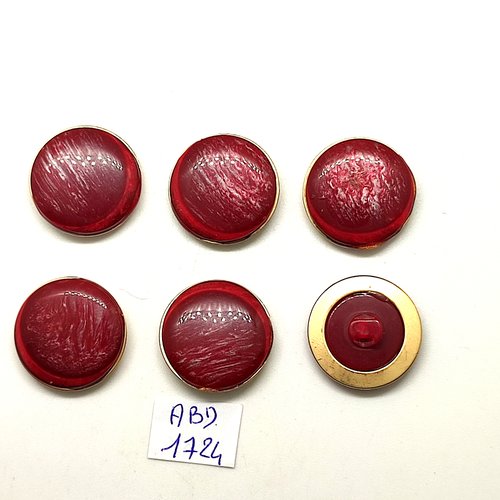6 boutons en résine rouge foncé et métal doré - 23mm - abd1724