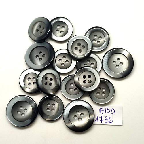 16 boutons en résine gris - 22mm et 18mm - abd1736