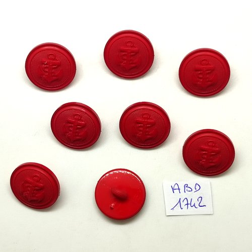 8 boutons en résine rouge - une ancre - 18mm - abd1742