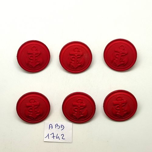 6 boutons en résine rouge - une ancre - 22mm - abd1742