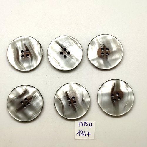 6 boutons en résine gris clair - 28mm - abd1747