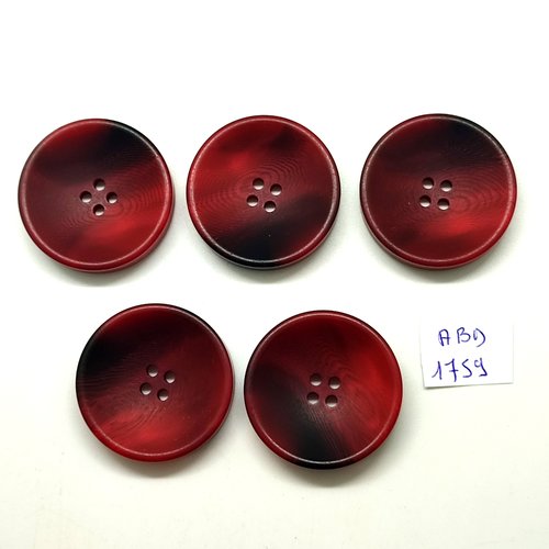 5 boutons en résine rouge très foncé / bordeaux - 33mm - abd1759
