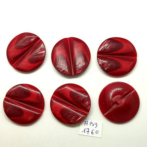 6 boutons en résine rouge foncé - 34mm - abd1760