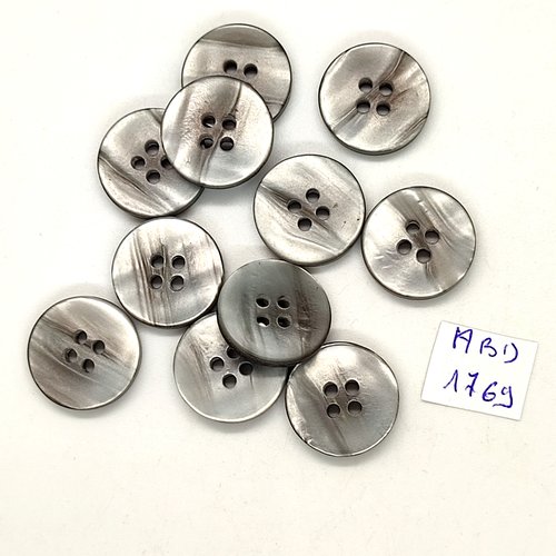 11 boutons en résine gris - 18mm - abd1769
