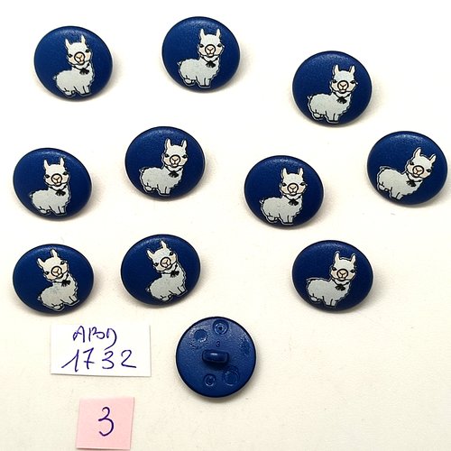 11 boutons fantaisie en résine - lama bleu foncé et blanc - 15mm - abd1732-3