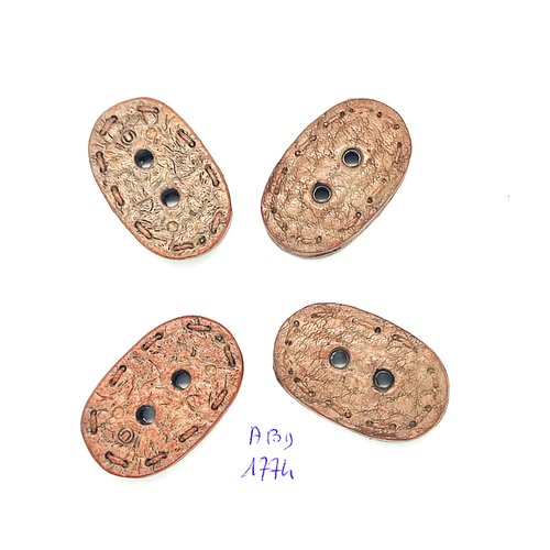 4 boutons en résine marron - 23x37mm - abd1774