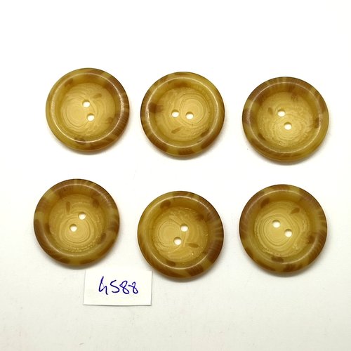 6 boutons en résine beige / marron - 27mm - tr4588