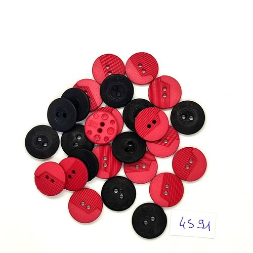 26 boutons en résine rouge et noir - 15mm - tr4591