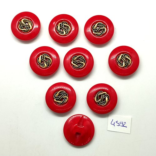 9 boutons en résine rouge et doré - 23mm - tr4592