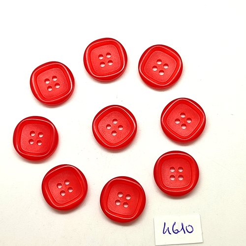 9 boutons en résine rouge - 17x17mm - tr4610