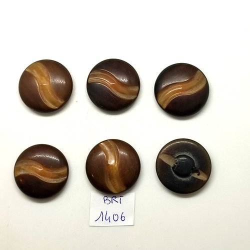 6 boutons en résine marron - 25mm - bri1406