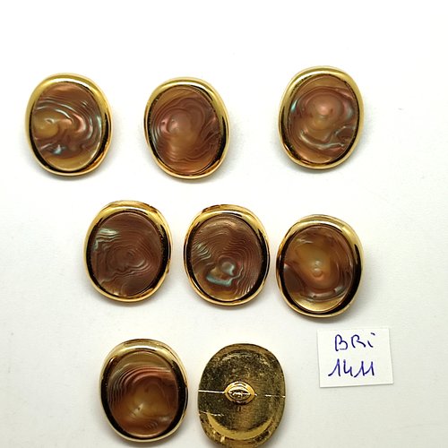 8 boutons en résine marron et doré - 20x23mm - bri1411