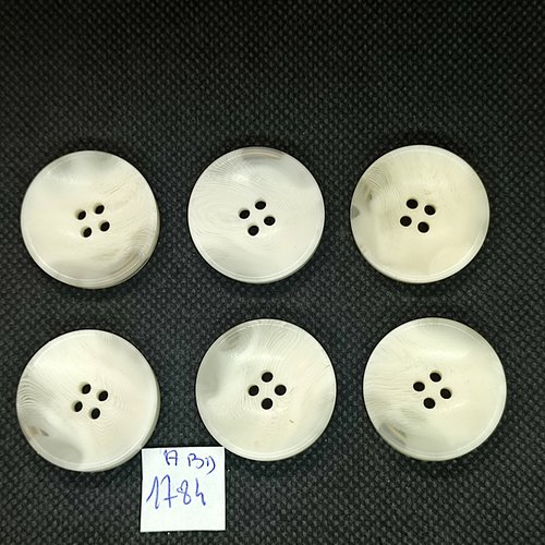 6 boutons en résine blanc cassé - 27mm - abd1784
