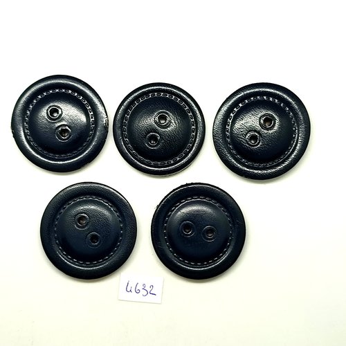 5 boutons en cuir noir - 36mm - tr4632
