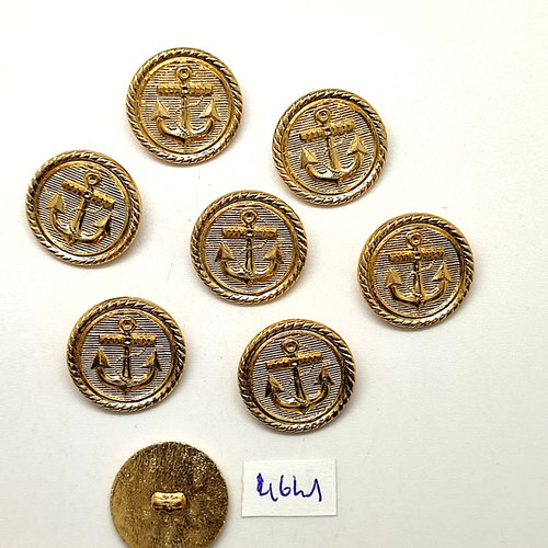 8 boutons en résine doré - une ancre - 21mm - tr4641