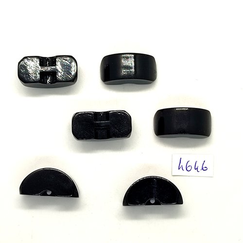 6 boutons en résine noir - 12x23mm - tr4646