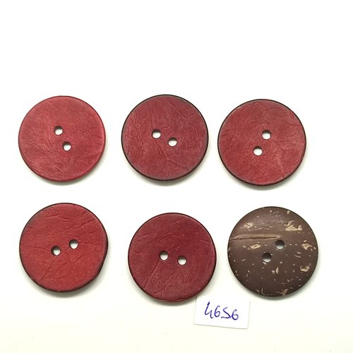 6 boutons en coco rouge foncé / marron - 30mm - tr4656