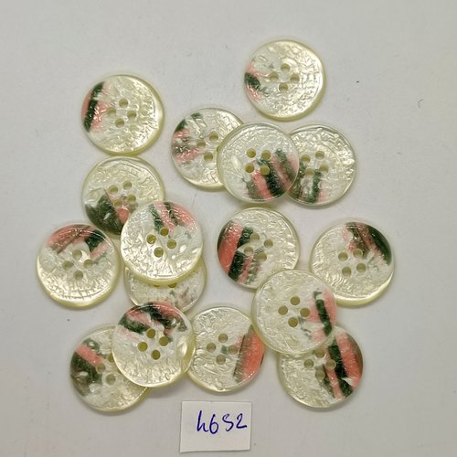 16 boutons en résine beige et multicolore - 21mm - tr4652