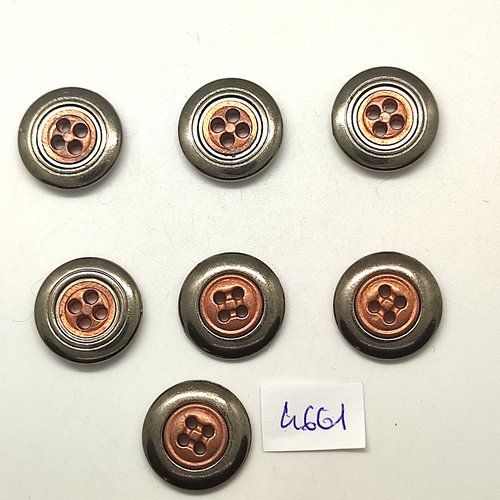 7 boutons en métal argenté et cuivre - 20mm - tr466