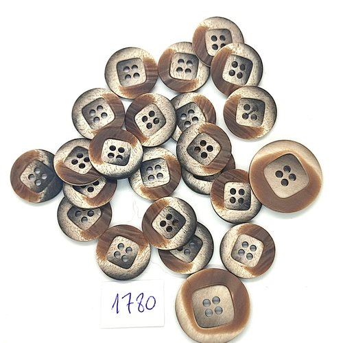23 boutons en résine marron - 21mm et 15mm - abd1780
