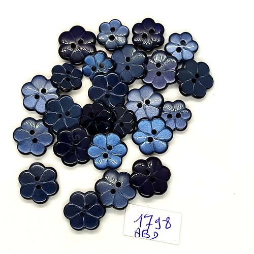 24 boutons en résine bleu foncé - fleur - 14mm et 12mm - abd1798