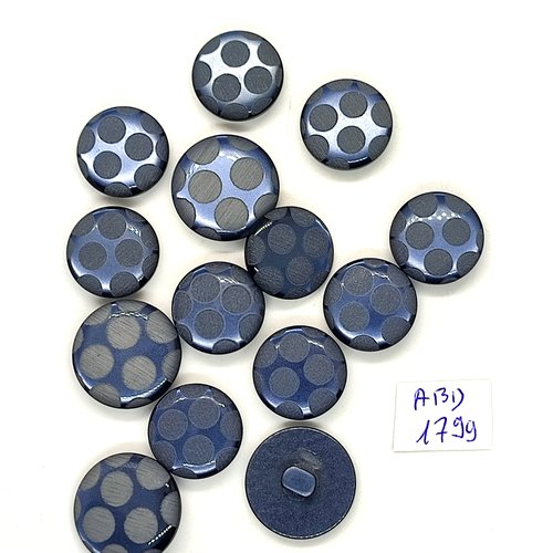 14 boutons en résine bleu / gris - 18mm et 15mm - abd1799